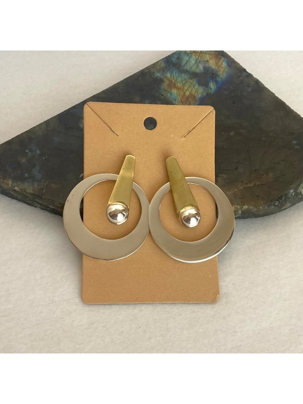 VTG Taxco Mexico Sterling Silver 925 Brass Large Geometric Statement Earrings
